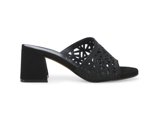 Melluso Ciabatta Donna Elegante con Strass Tacco Comodo Camoscio Nero n657-243614